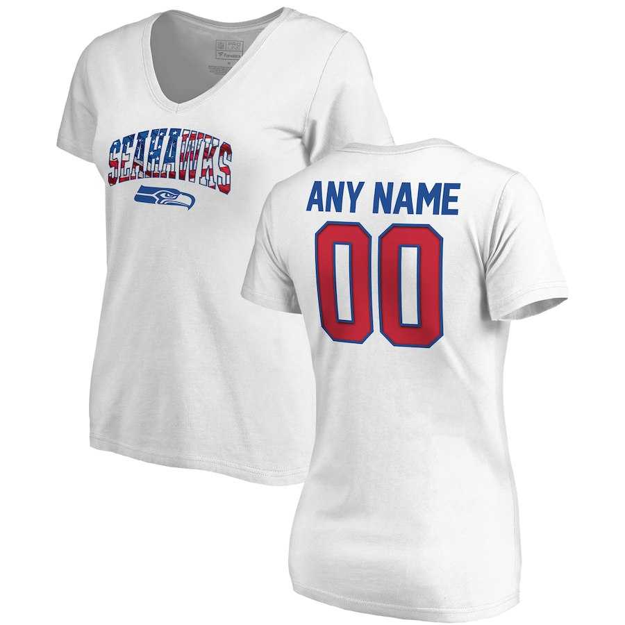Women Customized Seattle Seahawks NFL Pro Line by Fanatics Branded Any Name & Number Banner Wave V Neck T-Shirt White,We sell and wholesale Women Customized Seattle Seahawks NFL Pro Line by Fanatics Branded Any Name & Number Banner Wave V Neck T-Shirt White on line form chian!